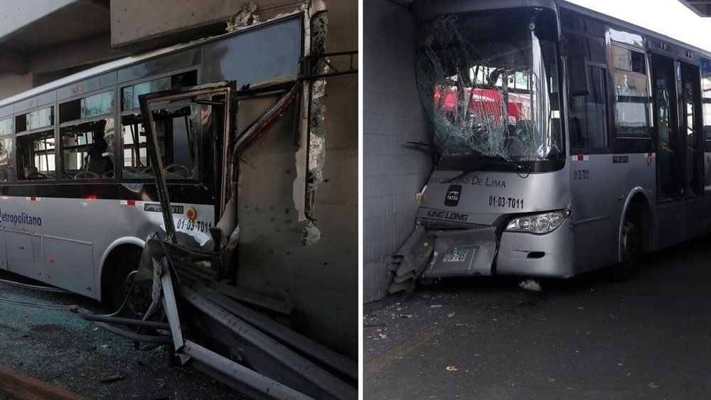 Bus del Metropolitano accidentado contra una baranda metálica en la Vía Expresa de Lima, mayo de 2026